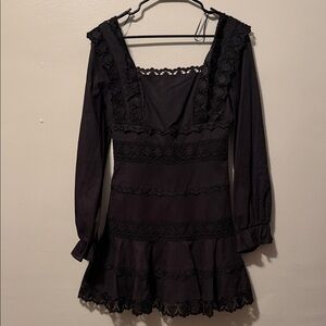 Endless Rose Black Long Sleeve Dress with Lace Details